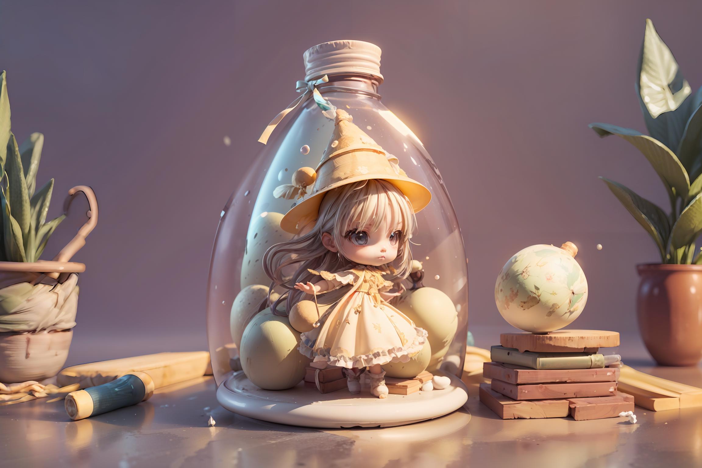 00743-3526154485-((best quality,masterpiece)),,((bottle)),1girl, solo, standing,disheveled hair,full body, chibi,cute face, dress,large hat, gib_.jpeg